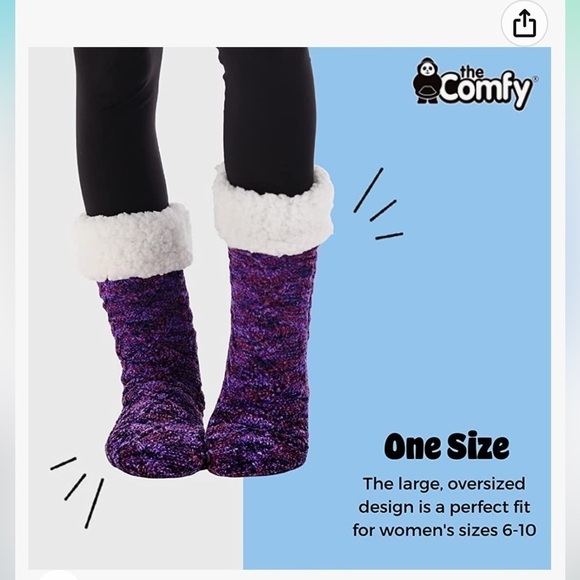 NWT THE COMFY Slipper Socks | Women’s Soft, Cozy Socks with Non-Skid Sole purple - Picture 4 of 4